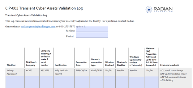 Example of a completed TCA form